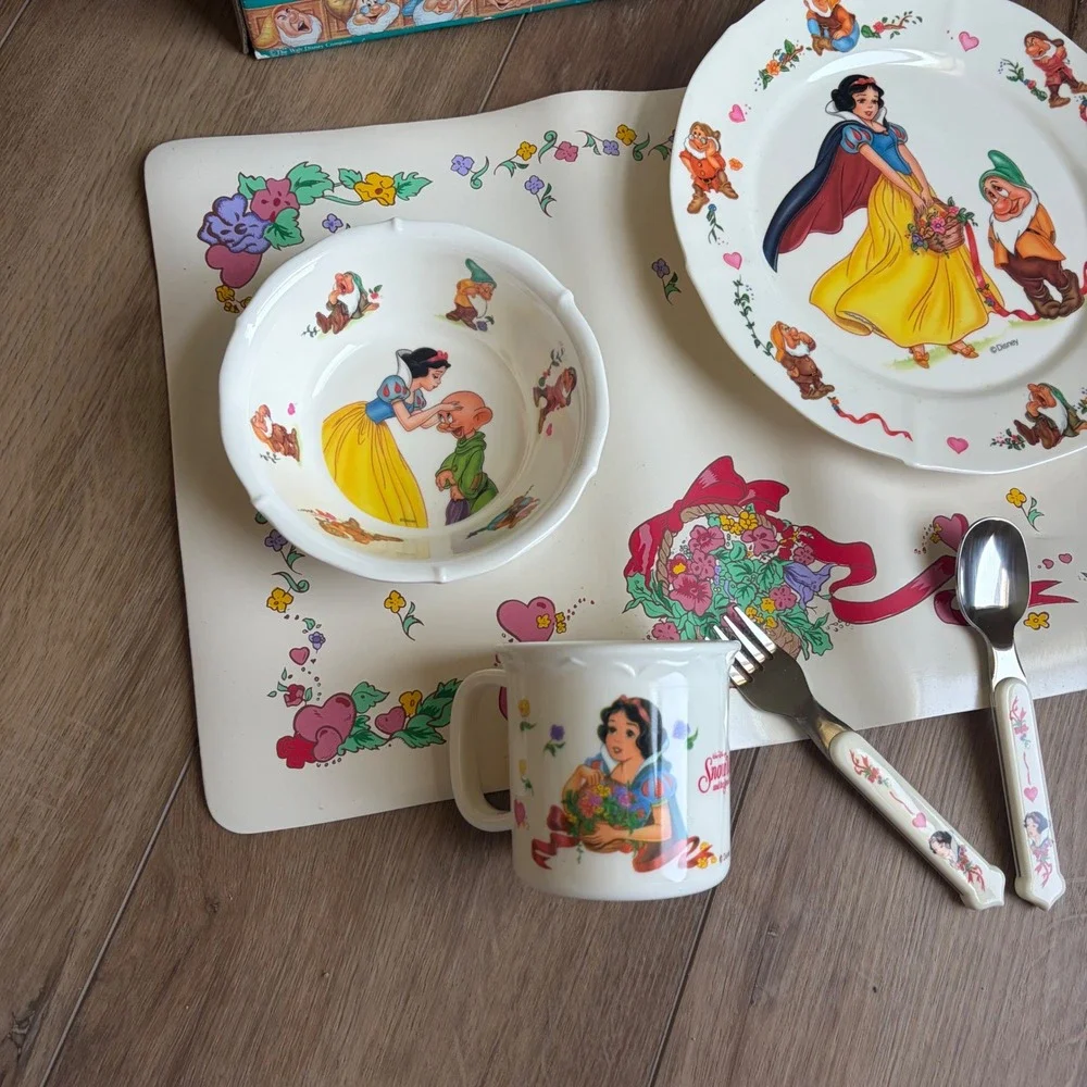 RARE Full Set Vtg Disney Snow White Seven Dwarfs 6pc Melamine Set Selandia Plate